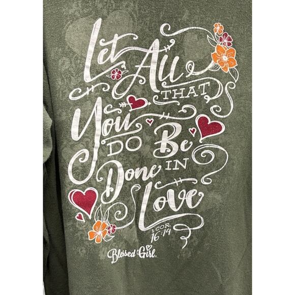 Blessed Girl "Let All That You Do Be Done In Love" Tee, Olive Green, Size Small - Picture 1 of 4